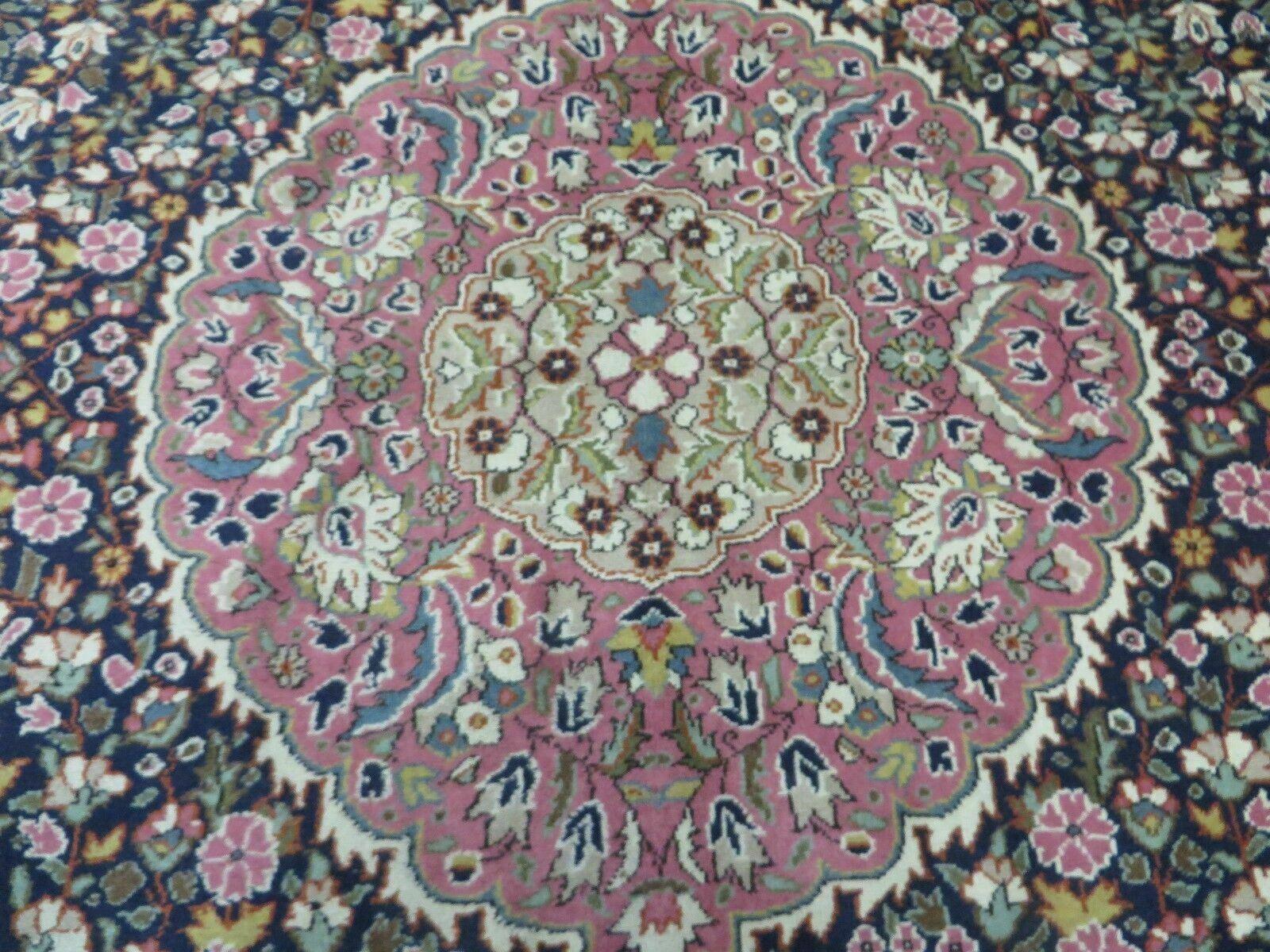 Turkish Sivas Rug 7x11, Navy Blue & Pink, Millifluer Floral Wool Carpet, Vintage - Nuvé