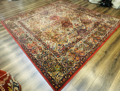 Square Karastan Multicolor Panel Kirman Rug #717, Rare Size 8.8 x 8.8, Original 700 Series, Wool - Nuvé