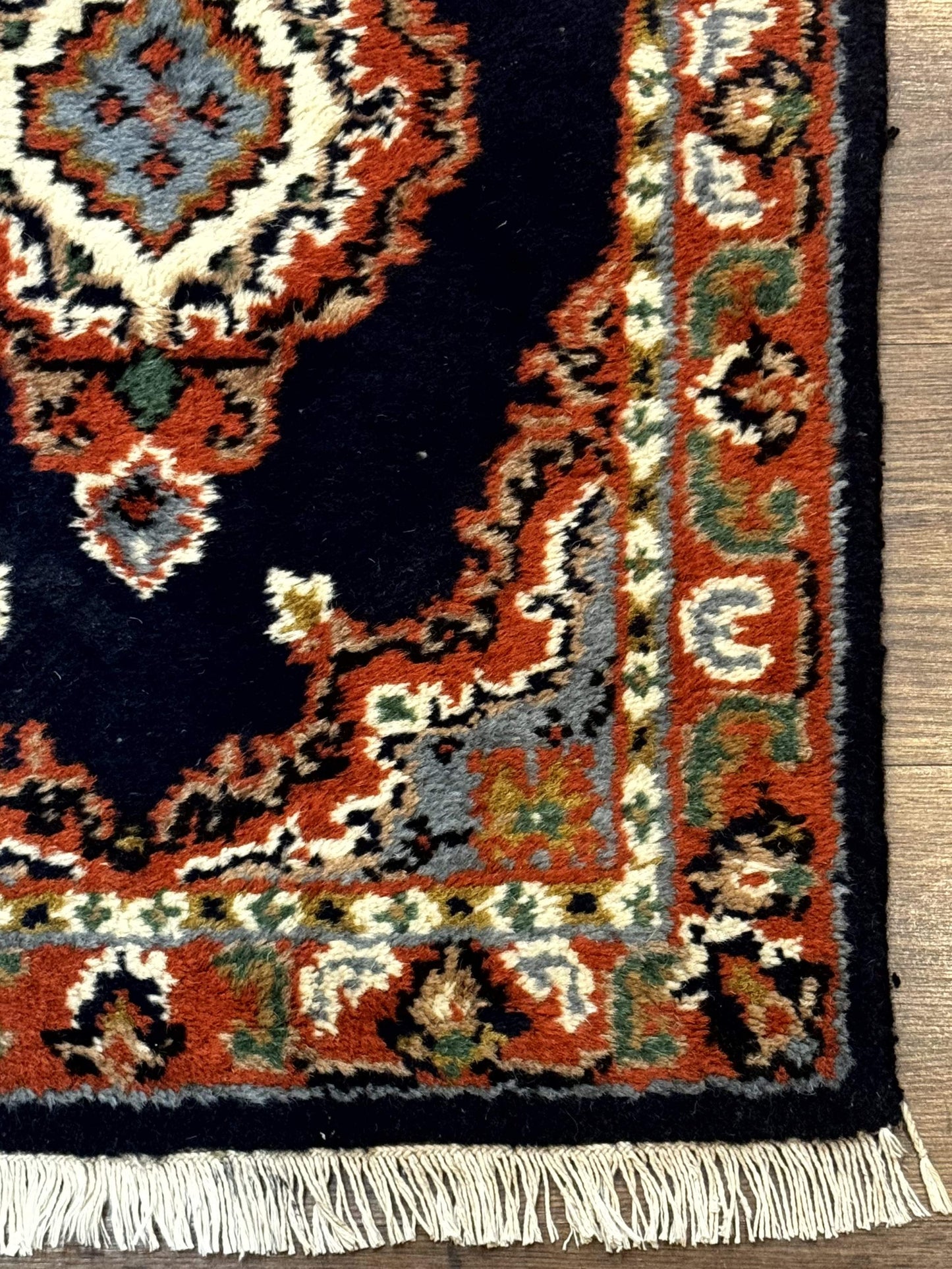 Small Indo Persian Rug 2x3, Navy Blue & Terracotta, Wool, Handmade - Nuvé