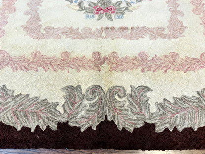 American Hand Hooked Rug 9x12, Vintage Aubusson Carpet, Wool