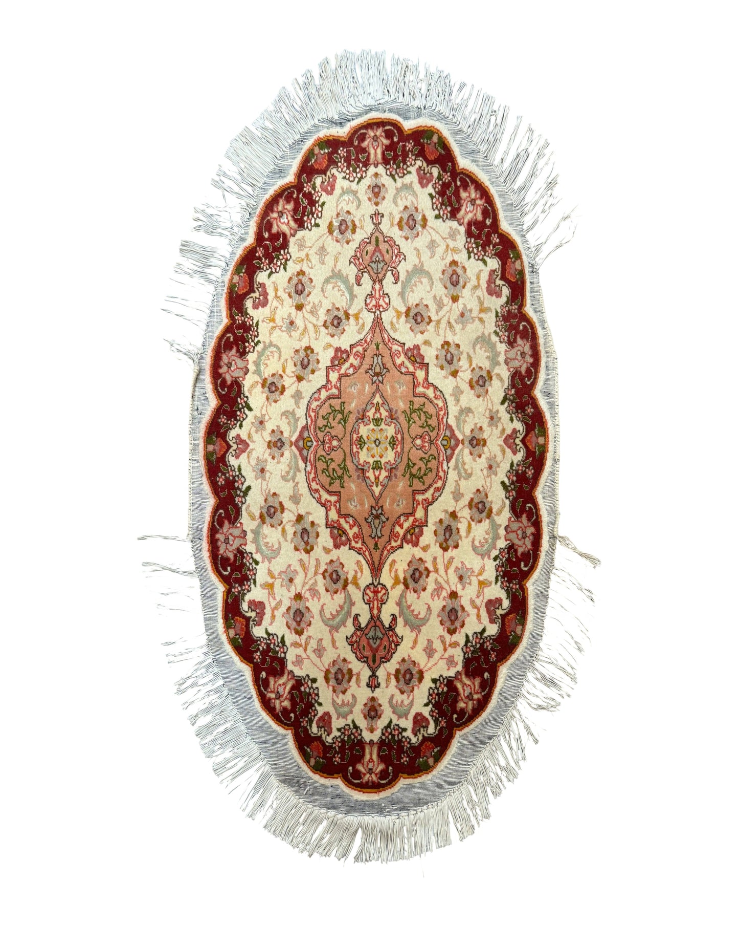 Small Oval Persian Tabriz Rug 2x4, Kork Wool and Silk Highlights, Fine 260 KPSI
