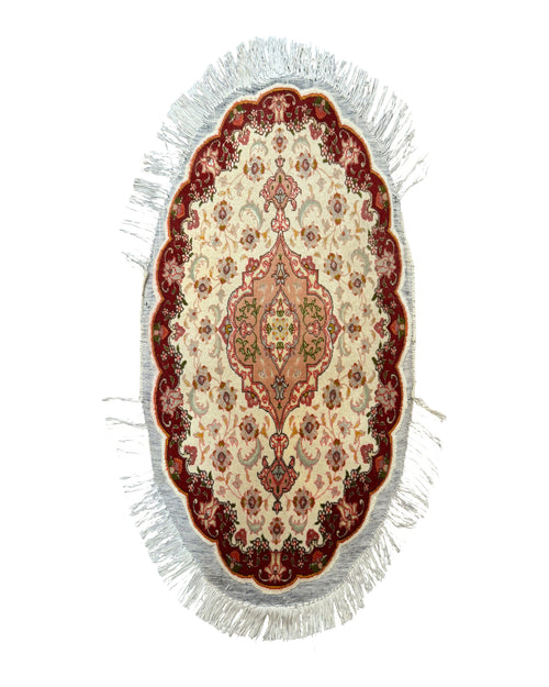 Small Oval Persian Tabriz Rug 2x4, Kork Wool and Silk Highlights, Fine 260 KPSI