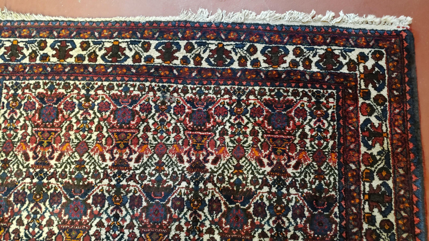 3.6 x 5 Hand-Knotted Vase Rug Floral Turkish Tribal Village Weaving Zagros Vintage Carpet Home Office Wool Area Rug 3x5 Persian Rug 4x5 - Nuvé