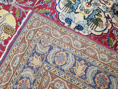 Antique Turkish Sivas Area Rug 8x11, Hand-Knotted, Vintage Red Wool Carpet, Gazelles Lions, Boteh Border, 8' x 11' Top Quality Oriental Rug - Nuvé