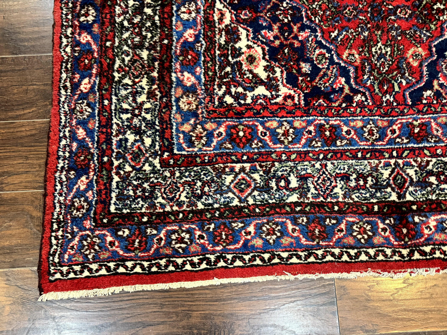 Persian Tribal Rug 6x11, Red Blue Ivory, Antique Persian Carpet, Hamadan Dargazin Carpet - Nuvé