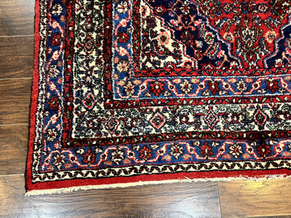 Persian Tribal Rug 6x11, Red Blue Ivory, Antique Persian Carpet, Hamadan Dargazin Carpet - Nuvé