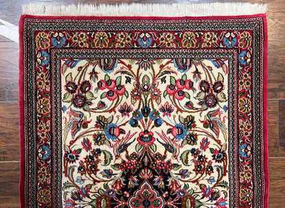 Wonderful Persian Qum Runner Rug 2.8 x 10 ft, Floral Medallions with Bird Motifs, Hand Knotted Wool Fine Oriental 10ft Hallway Runner, Cream Red - Nuvé