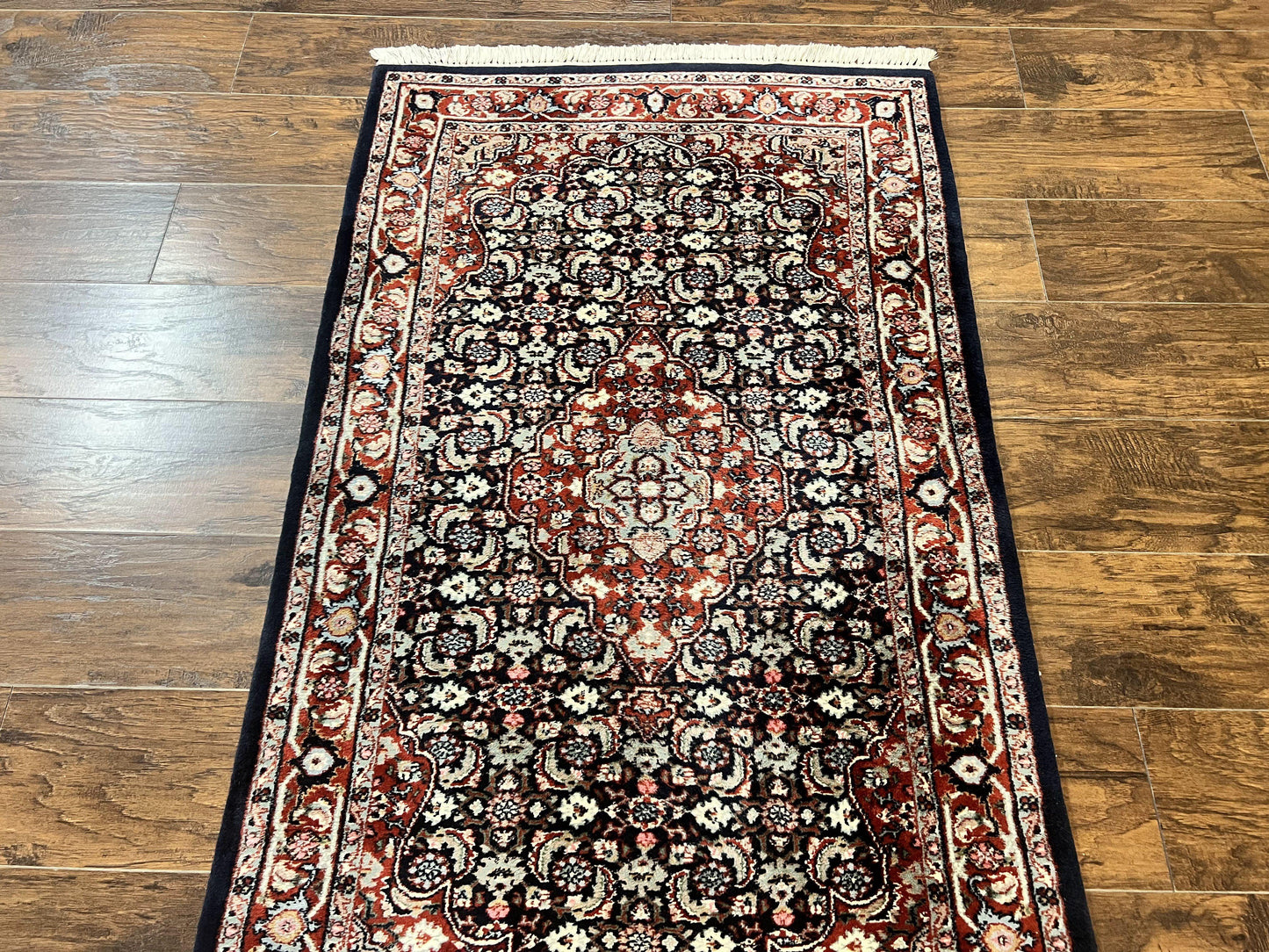Indo Persian Rug 3x4, Herati Allover Pattern, Midnight Blue and Red, Small Vintage Handmade Wool Rug - Nuvé