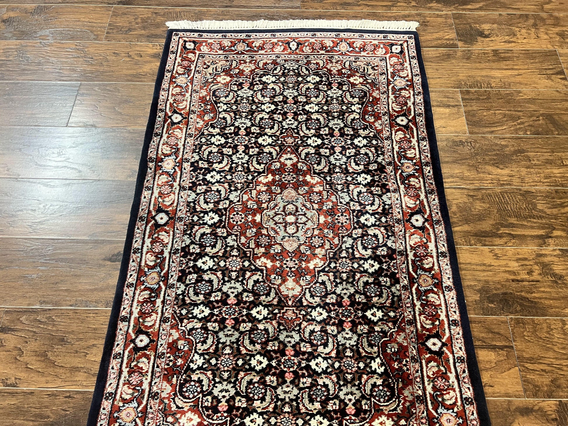 Indo Persian Rug 3x4, Herati Allover Pattern, Midnight Blue and Red, Small Vintage Handmade Wool Rug - Nuvé