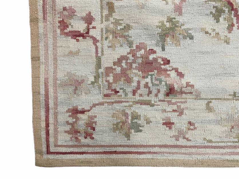 9x12 Flatweave Aubusson Needlepoint Rug, New, Beige, Tan, Green, Handmade, Hand-Knotted Area Rug, French European Carpet, Flowers - Nuvé