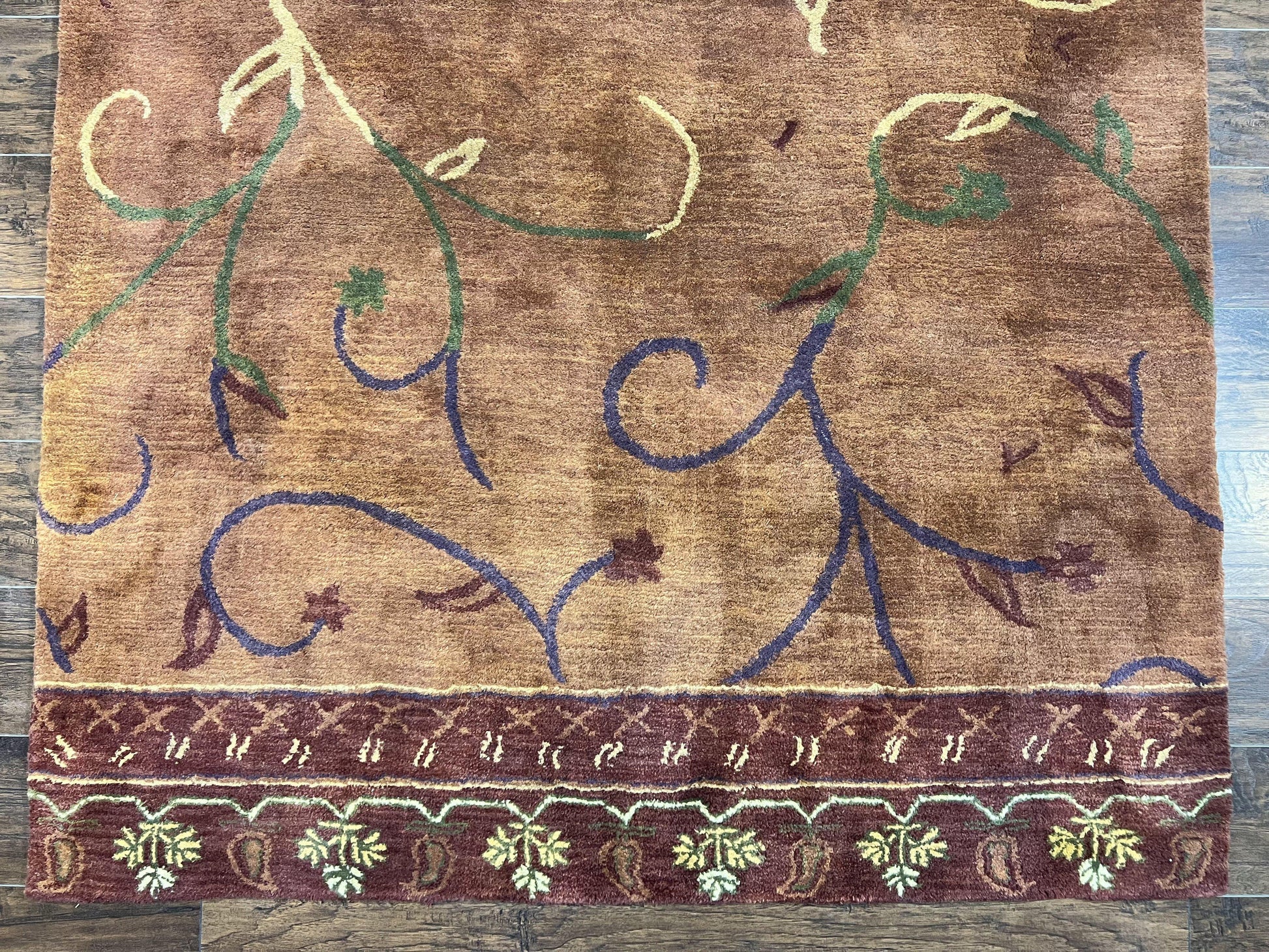 Pottery Barn Rug 5x8, Vintage Hand Tufted Carpet, Wool and Silk, Rust & Maroon - Nuvé