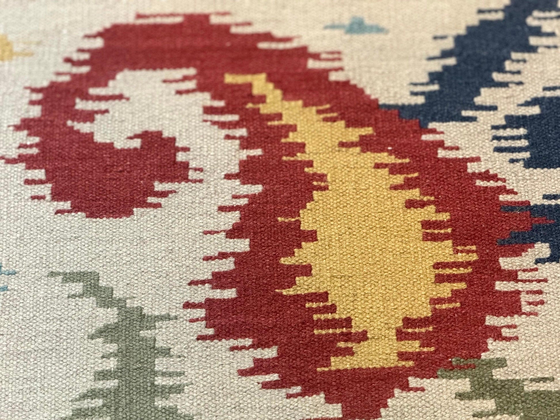 Indian Kilim Flatweave Rug 3x5, Abstract, Beige and Multicolor Flowers, Handmade - Nuvé
