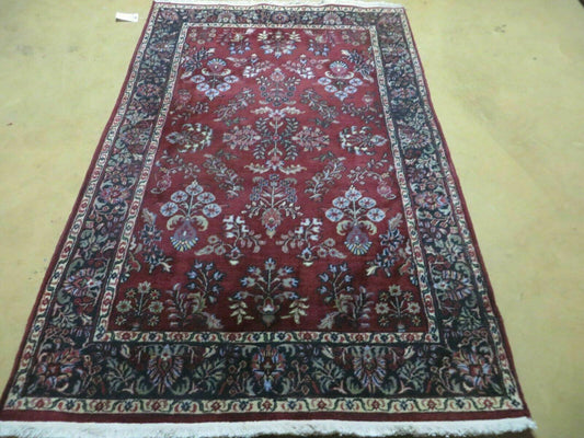 4' X 6' Vintage Handmade Fine India Jaipur Floral Oriental Wool Rug Red Nice - Nuvé