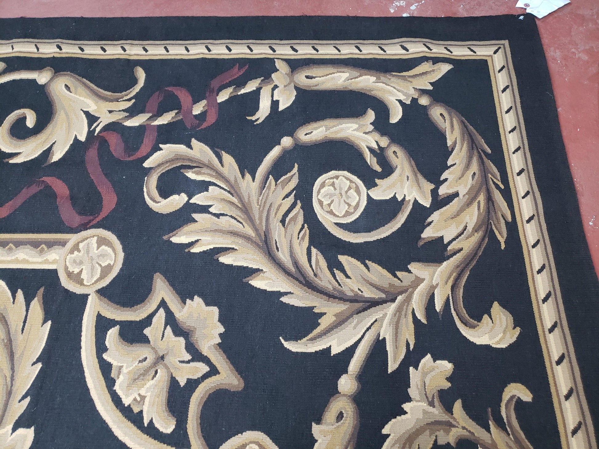 Black and Tan Aubusson Rug, 10 x 14 Aubusson Carpet, New Aubusson Rug, Elegant, Wool, Handmade Area Rug, Flatweave Rug, Large Aubusson Rug - Nuvé