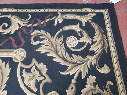 Black and Tan Aubusson Rug, 10 x 14 Aubusson Carpet, New Aubusson Rug, Elegant, Wool, Handmade Area Rug, Flatweave Rug, Large Aubusson Rug - Nuvé