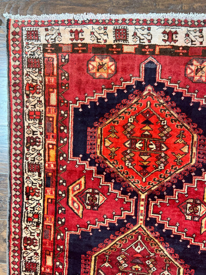 Persian Heriz Runner Rug 3.7 x 11, Persian Tribal Runner, Handmade Wool, Medallions, Geometric, Red, Antique Vintage Hand Knotted Rug - Nuvé