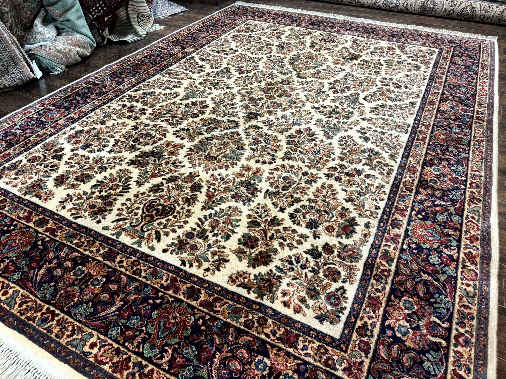 8.8 x 12 Karastan Ivory Sarouk Rug #760, Wool Pile, Vintage, Original 700 Series - Nuvé