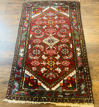 Small Red Persian Tribal Rug 2.6 x 4, Wool Rug, Persian Hamadan Rug - Nuvé