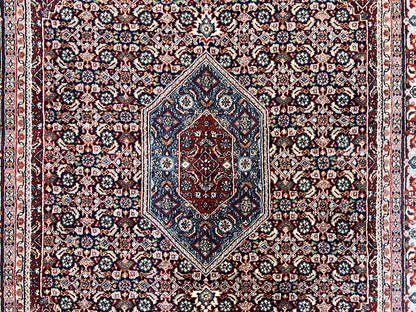 Indo Persian Rug 7x10, Dark Blue and Red Hand Knotted Wool Vintage Oriental Carpet 7 x 10 ft, Handmade Bidjar Rug, Herati Pattern Indian Rug - Nuvé