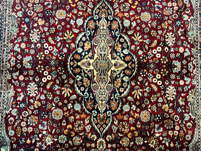 4x6 Silk Rug, Very Fine 650 KPSI, Silk Persian Carpet, Red, Floral Medallion, Sino Persian - Nuvé