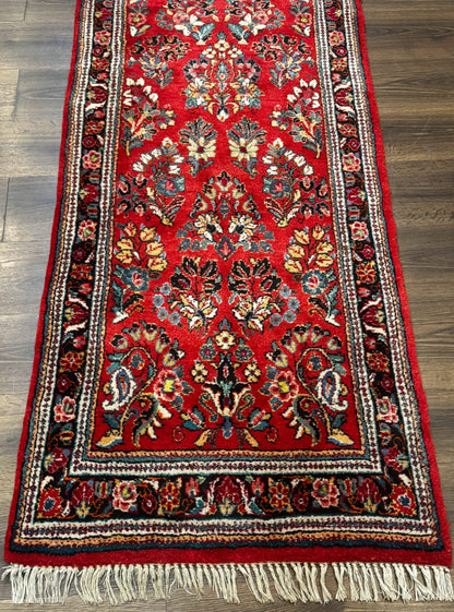 Persian Sarouk Runner Rug 3x12, Red Floral 3 x 12ft Runner, Vintage, Wool - Nuvé