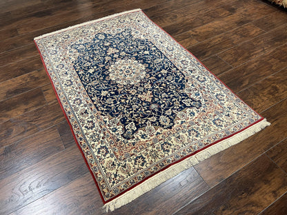 Super Fine Persian Nain Rug 3.6 x 5.4, Navy Blue and Ivory, 700 KPSI - Nuvé