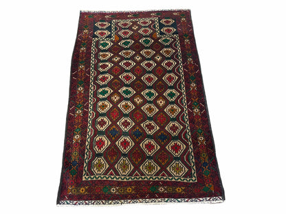 3x5 Vintage Handmade Wool Rug Tribal Turkoman Balouch Prayer Rug Organic Dyes - Nuvé