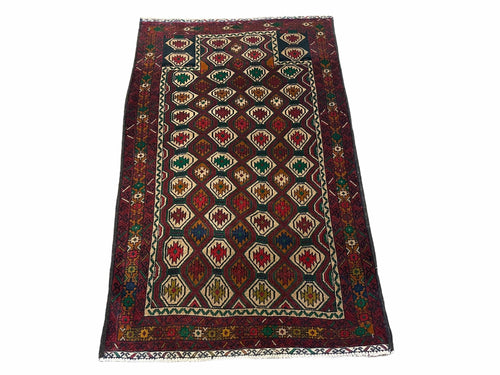3x5 Vintage Handmade Wool Rug Tribal Turkoman Balouch Prayer Rug Organic Dyes - Nuvé