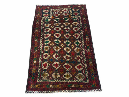 3x5 Vintage Handmade Wool Rug Tribal Turkoman Balouch Prayer Rug Organic Dyes - Nuvé