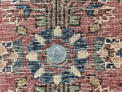 Antique Persian Sarouk Rug 2 x 2.5, Small Sarouk Carpet, Red Floral 1920s Red, Fine 170 KPSI, Wool Handmade Rug