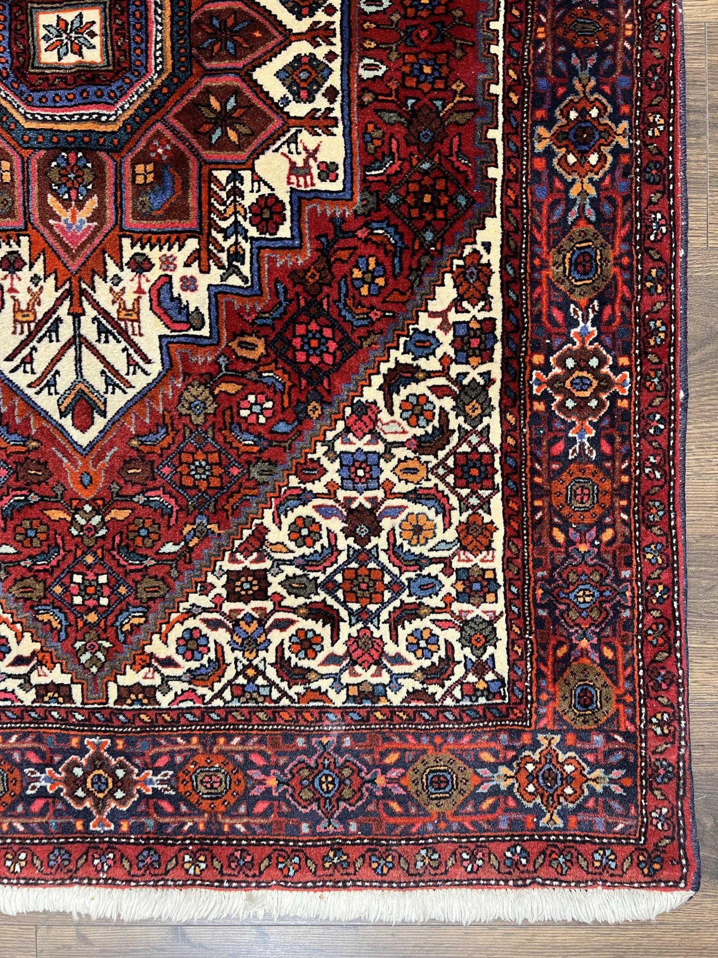 Fine Persian Bidjar Rug 3x5, Geometric Medallion Oriental Bijar Carpet 3 x 5 ft, Ruby Red and Cream, Hand Knotted Wool Rug, Semi Antique Tribal Rug, Nice - Nuvé
