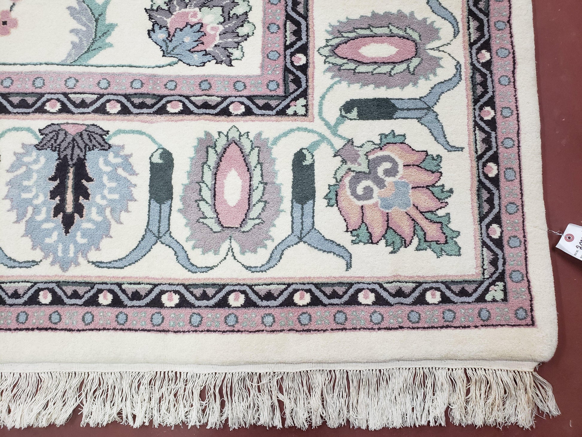 Ivory & Teal Indo Persian Area Rug 9x12, Wool Hand-Knotted Oriental Carpet, 9 x 12 Soft Traditional Living Room Rug, Dining Room Rug - Nuvé