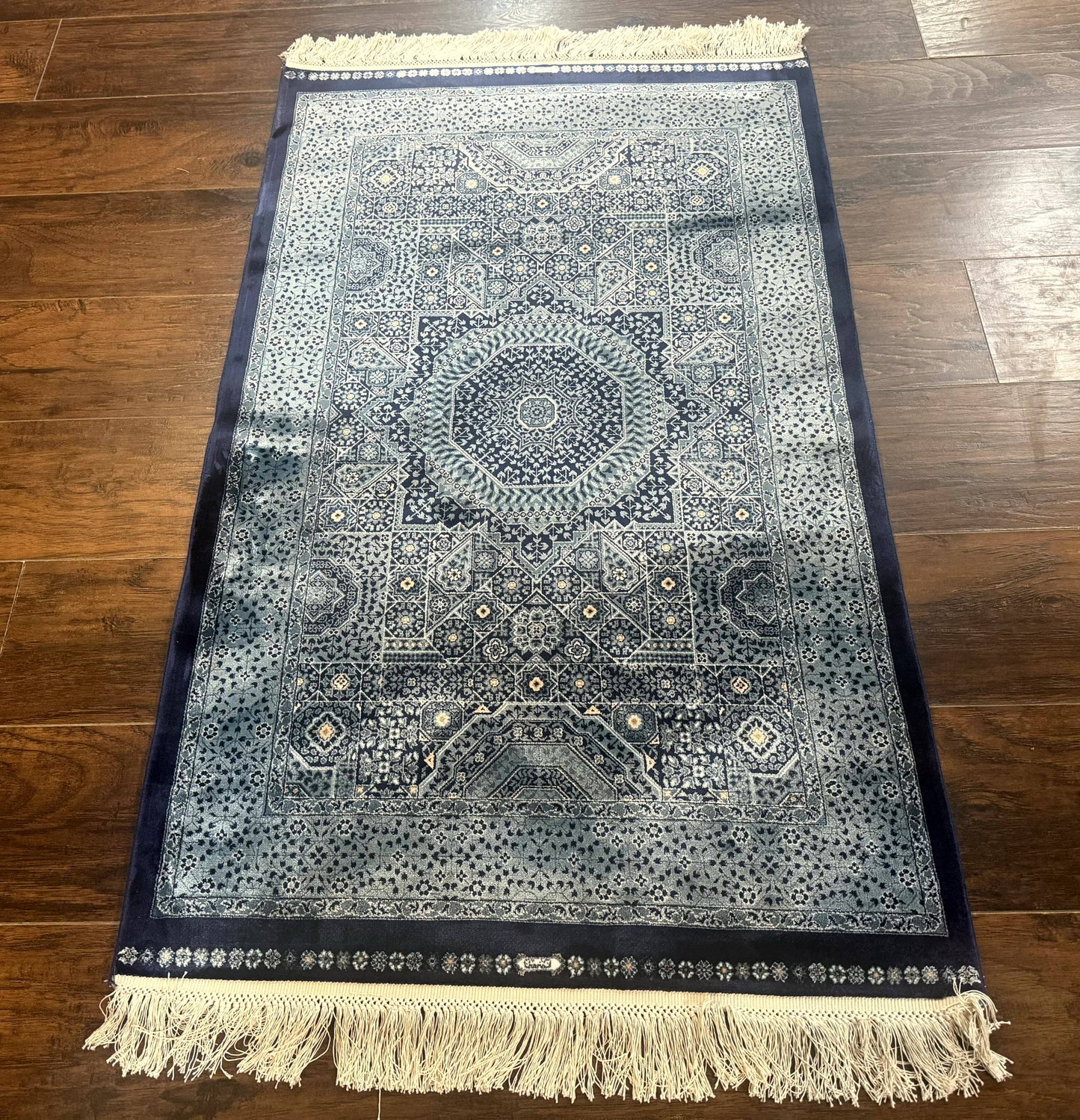 Blue Turkish Silk Hereke Rug 2.6 x 4, Mamluk Red, Blue, Bamboo Silk - Nuvé
