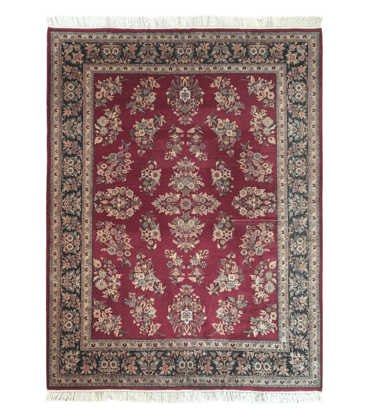 8' X 12' Vintage Handmade India Floral Oriental Wool Rug Veg Dyes Organic Red