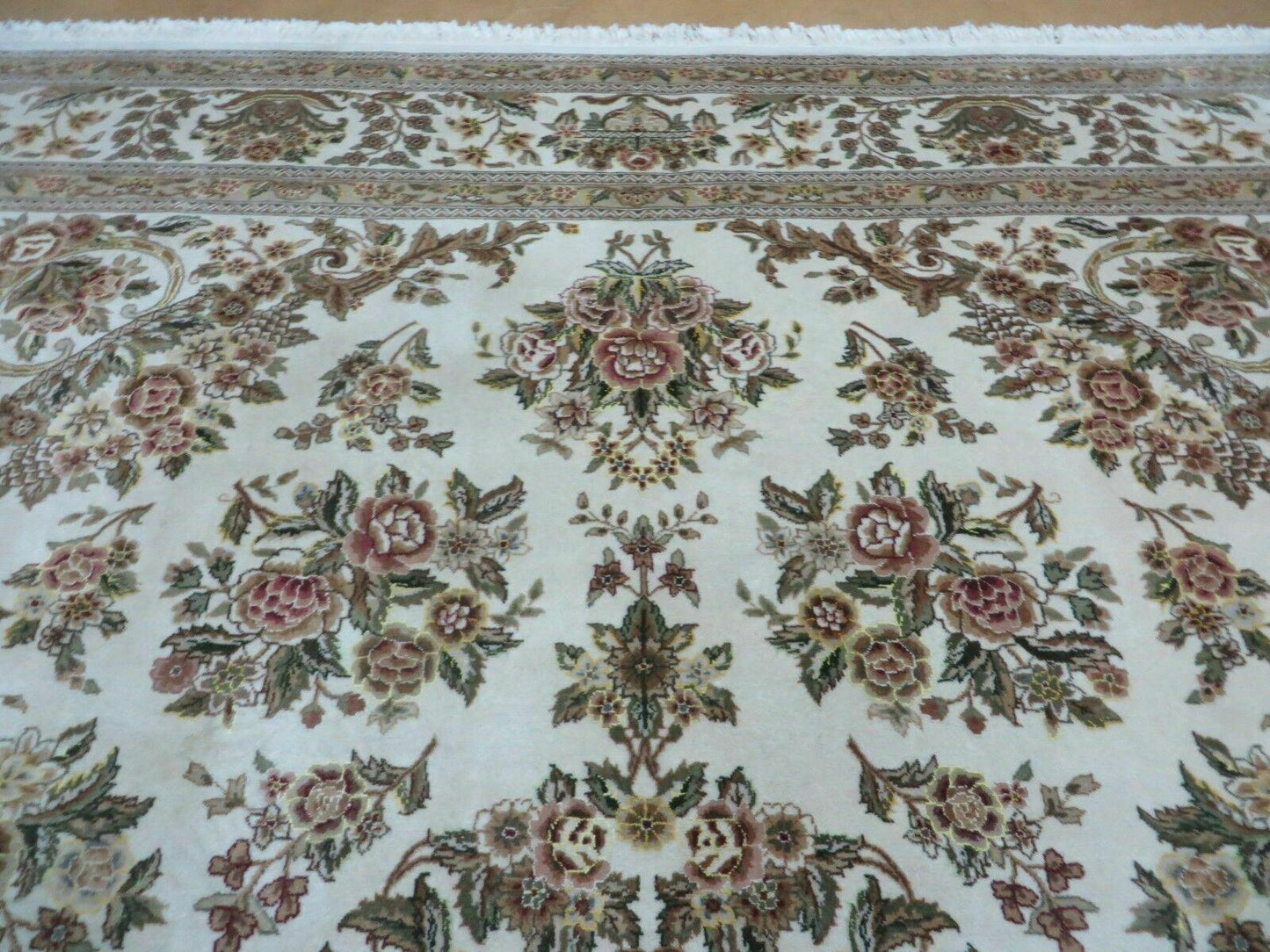 8' X 10' Handmade Chinese Floral Oriental Wool Silk Accent Rug Ivory Organic - Nuvé