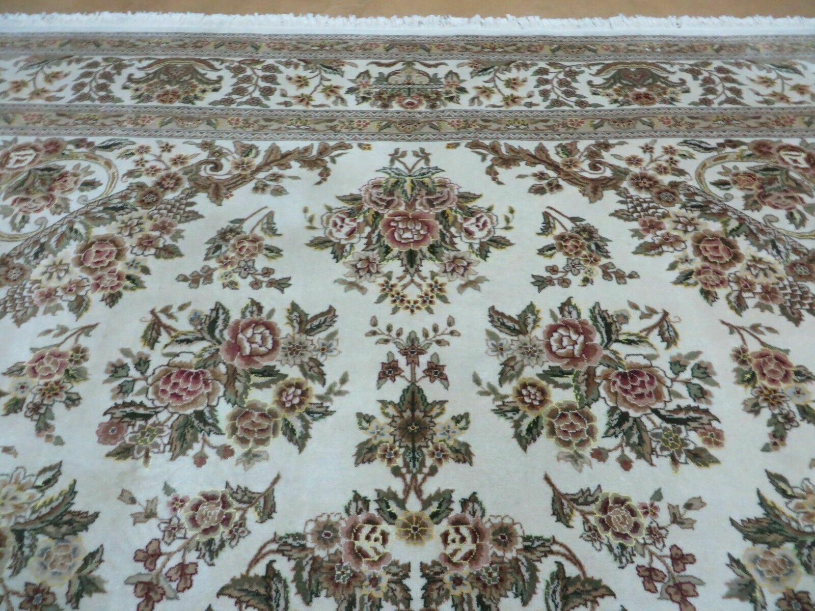 8' X 10' Handmade Chinese Floral Oriental Wool Silk Accent Rug Ivory Organic - Nuvé