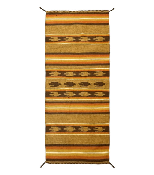 South American Rug Blanket 2.7 x 5.6, Wool, Handmade, Navajo Design, Orange Brown