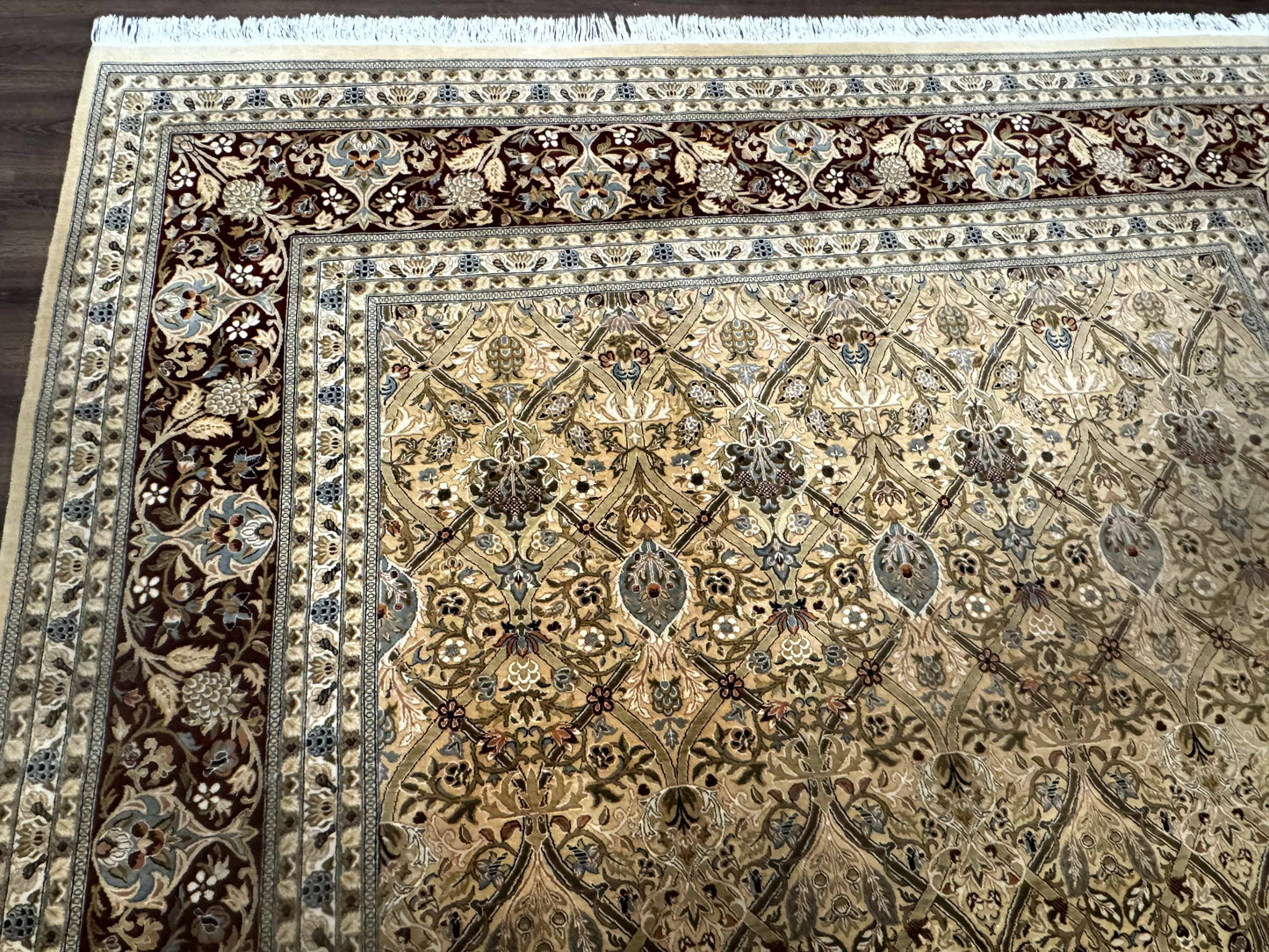 Fine Pak Persian Rug 9x12, Gold and Wine Red, Panel Design, 330 KPSI - Nuvé