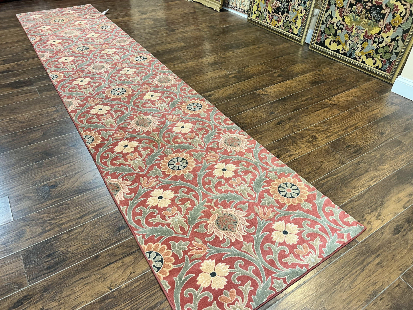 Runner Rug 3 x 14.7, Long Hallway Rug, Wool, Power Loomed, Contemporary, Floral - Nuvé