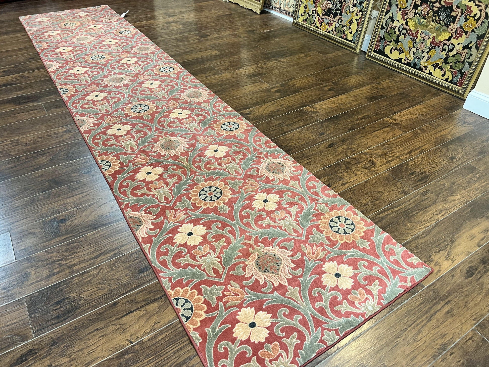 Runner Rug 3 x 14.7, Long Hallway Rug, Wool, Power Loomed, Contemporary, Floral - Nuvé