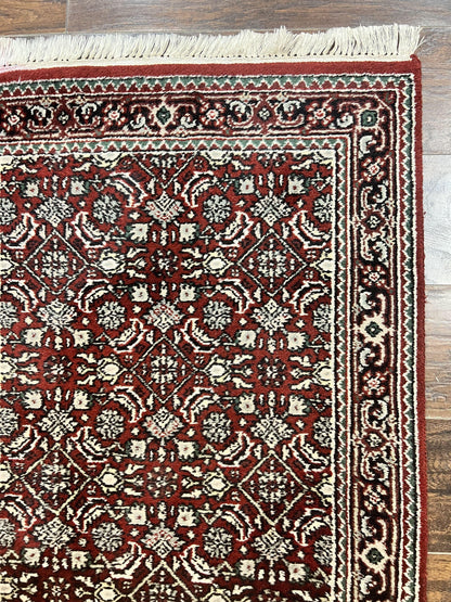Indo Persian Runner Rug 2.7 x 8, Wool Hand Knotted Vintage Carpet, Red Black, Herati Allover Pattern, Oriental Runner, Rug for Hallway - Nuvé