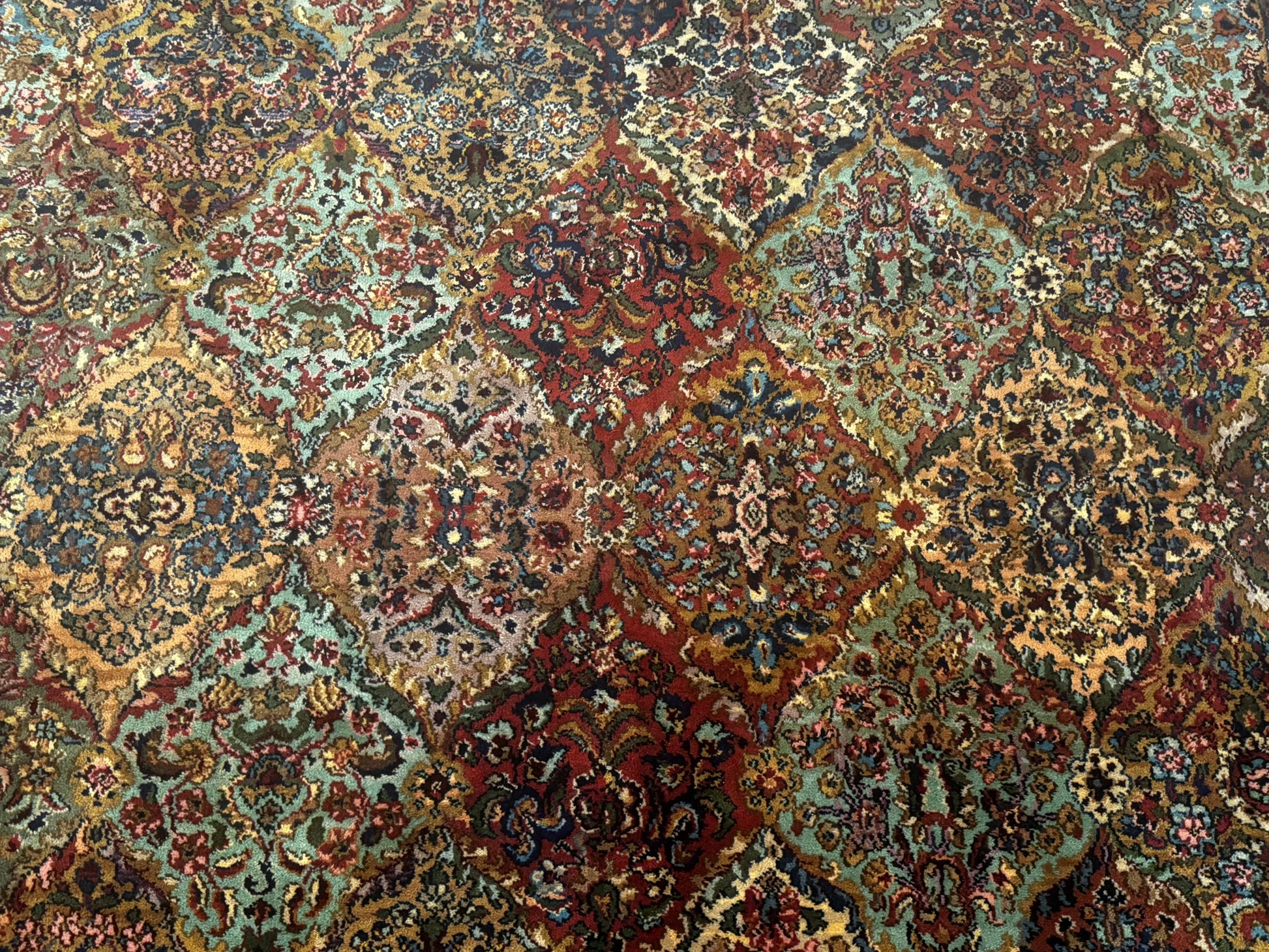 Square Karastan Multicolor Panel Kirman Rug #717, Rare Size 8.8 x 8.8, Original 700 Series, Wool - Nuvé