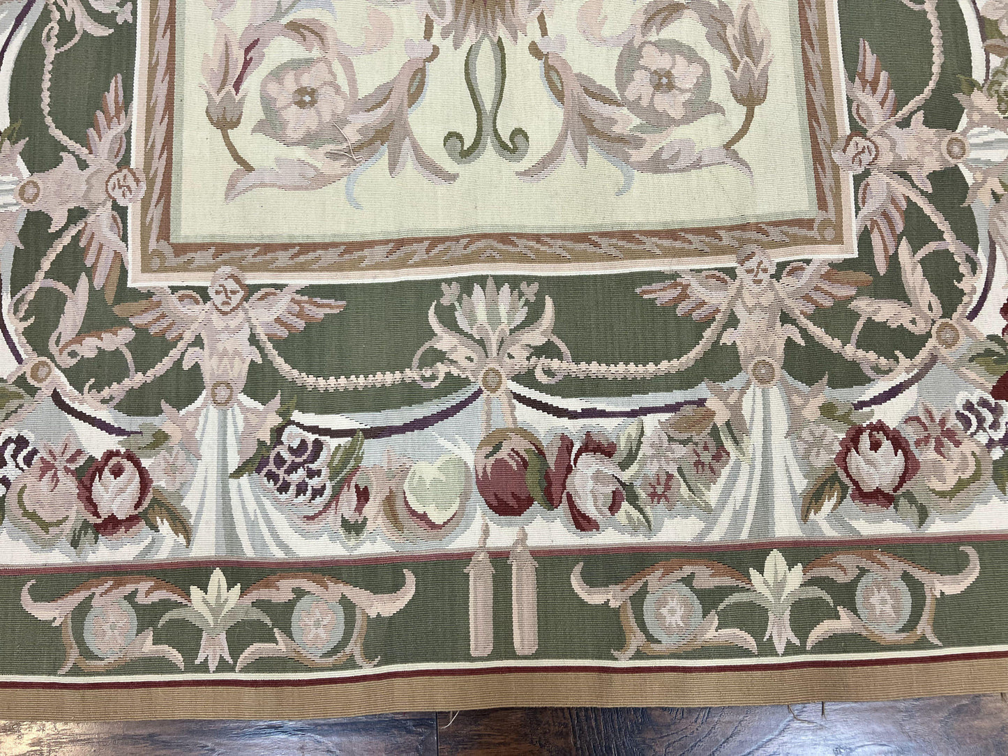 Aubusson Rug 5x8, Wool Handmade Vintage Carpet, Angel Motifs, Flatweave Rug 5 x 8, Medium Sized, European Design - Nuvé