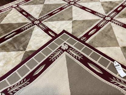 Indo Tibetan Rug 10x14, Nepali Carpet, Large Soft Wool Area Rug, Olive Tan Maroon, Contemporary Rug 10 x 14 ft Living Room Rug, Handmade Rug - Nuvé