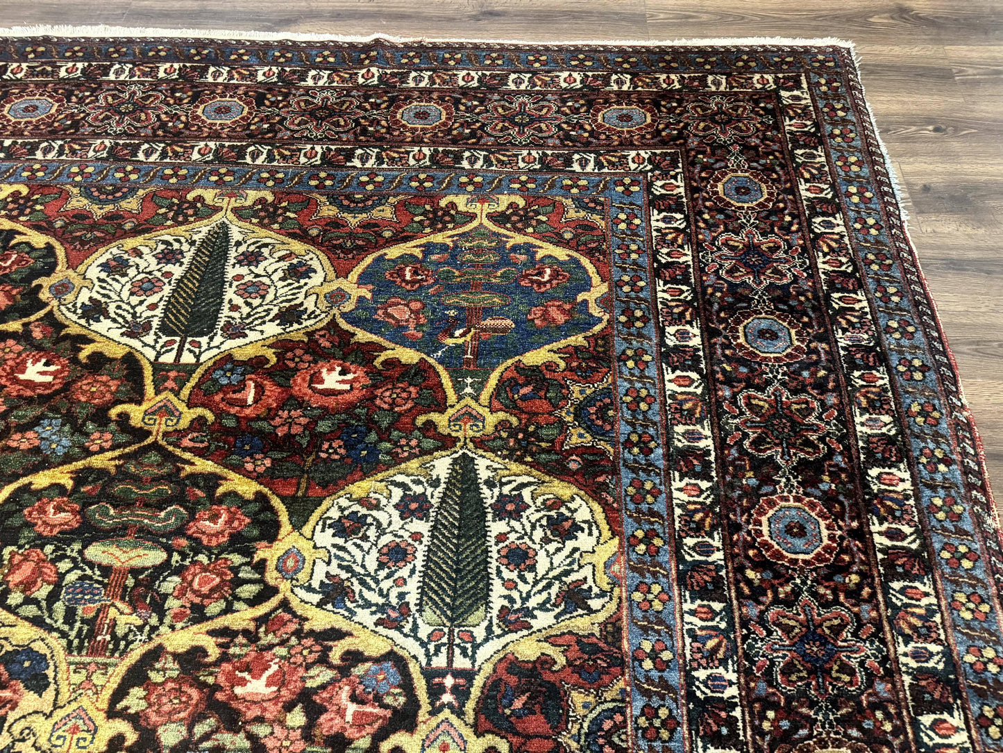 Antique Persian Bakhtiari Rug 12x19, Palace Size Wool Handmade Persian Carpet, Oversized Rug, Panel Design, Peacocks, Multicolor, Rare - Nuvé
