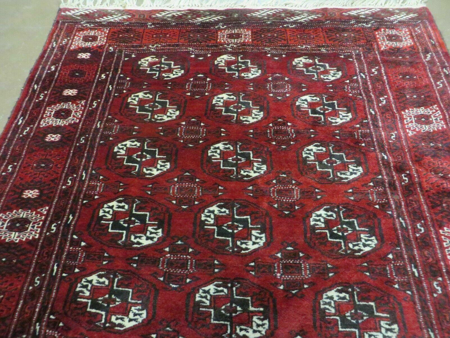 4' 5" X 5' 7" Semi Antique Handmade Afghan Yamud Turkoman Bokhara Wool Rug - Nuvé