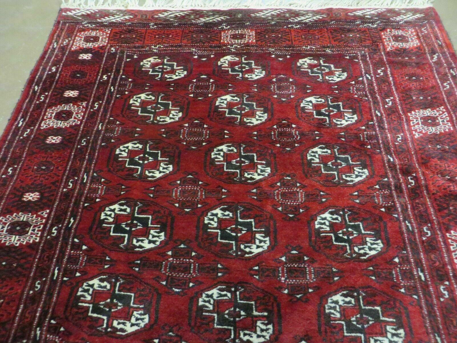 4' 5" X 5' 7" Semi Antique Handmade Afghan Yamud Turkoman Bokhara Wool Rug - Nuvé