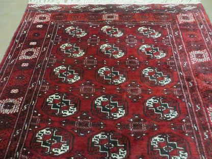 4' 5" X 5' 7" Semi Antique Handmade Afghan Yamud Turkoman Bokhara Wool Rug - Nuvé