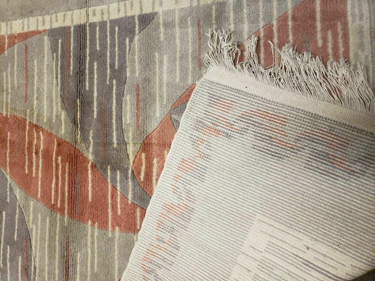 3' X 5' Handmade Modern Chinese Accent Rug - Silk on Cotton Carpet - Abstract Contemporary Design - Beige and Orange