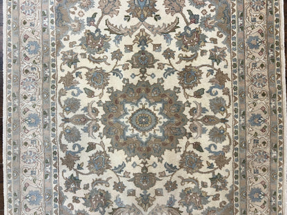 Indo Persian Rug 4x6, Floral Medallion, Beige, Handmade Wool Vintage Carpet 4 x 6 ft - Nuvé